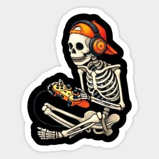 Halloween Skeleton Gamer Video Gaming Sticker
